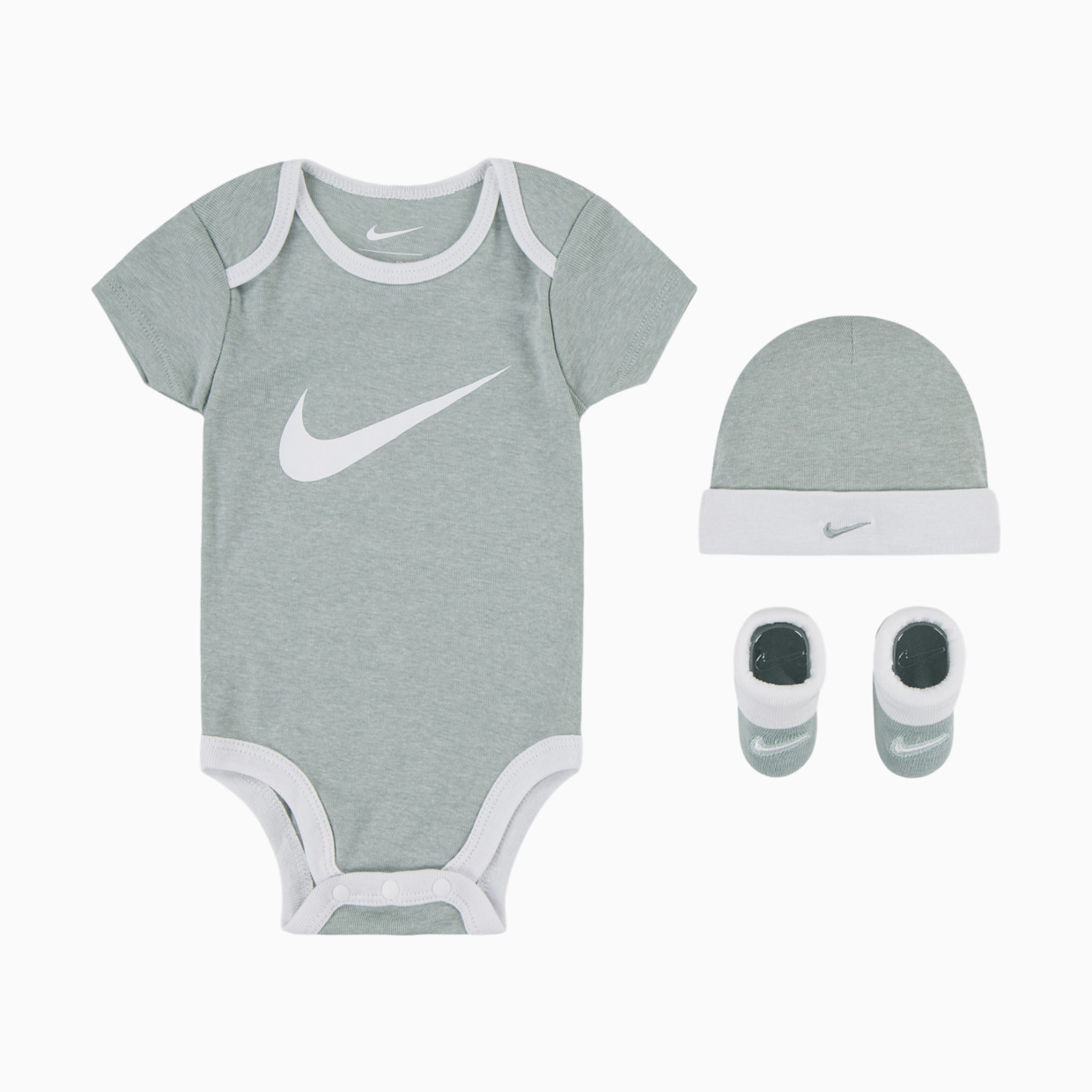 Nike Baby Bodysuit, Hat and Booties Box Set - Mica Green Heather, 0-6 M.