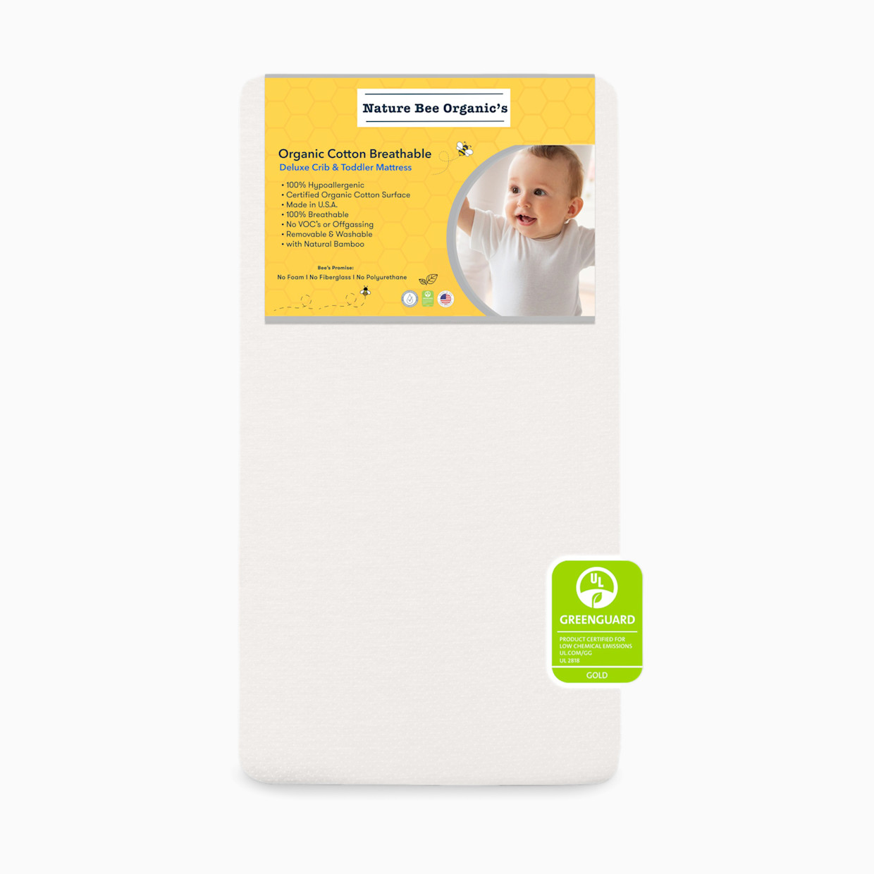 Nature Bee Organic's Deluxe Breathable Crib & Toddler Mattress - Organic White, Crib Mattress.