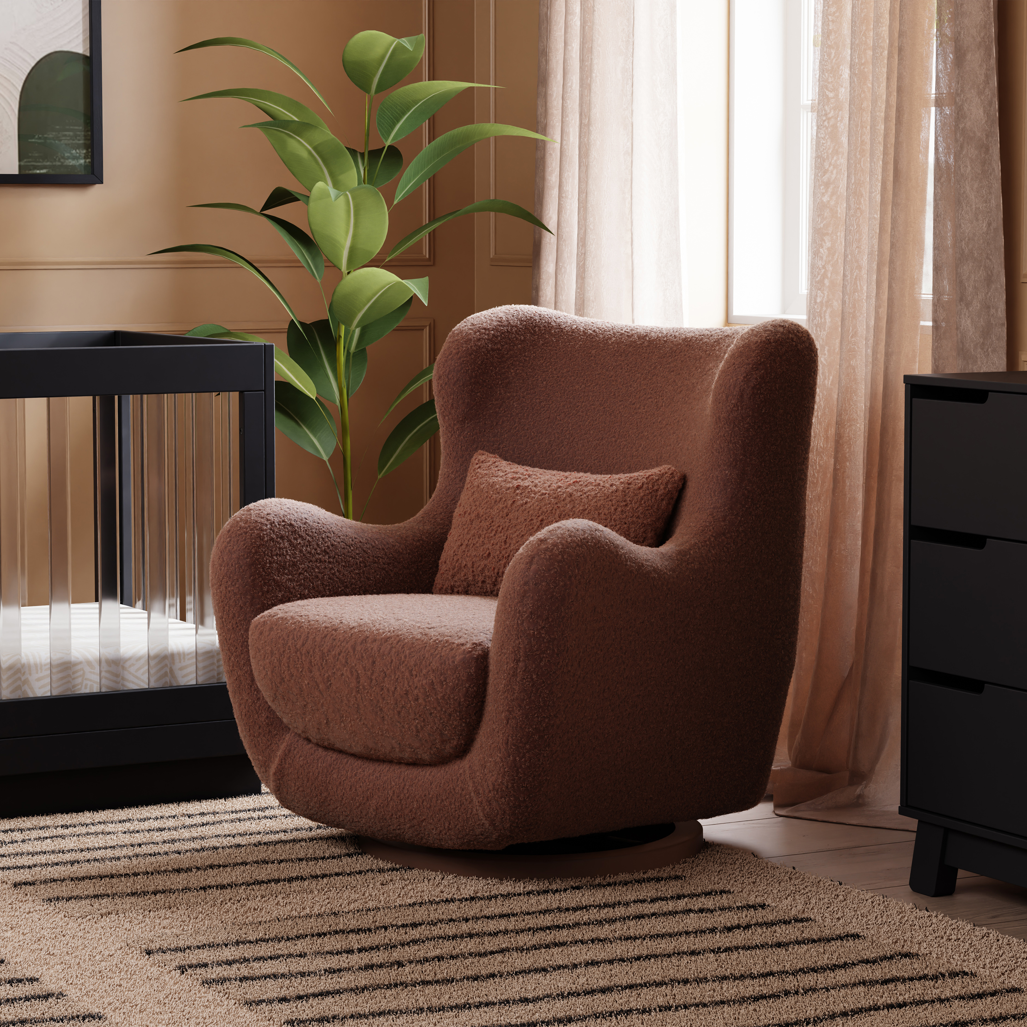 Nursery Works Solstice Swivel Glider - Rouge Teddy Loop With Rouge Wood Base.