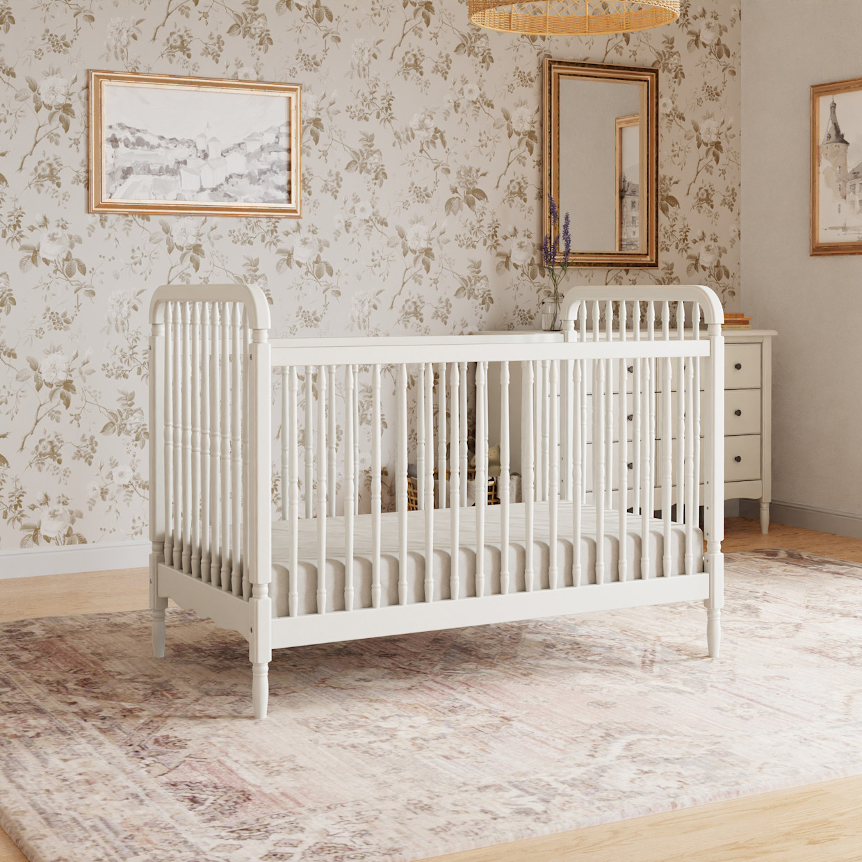 Namesake Liberty 3-in-1 Convertible Spindle Crib with Conversion Kit - Warm White.