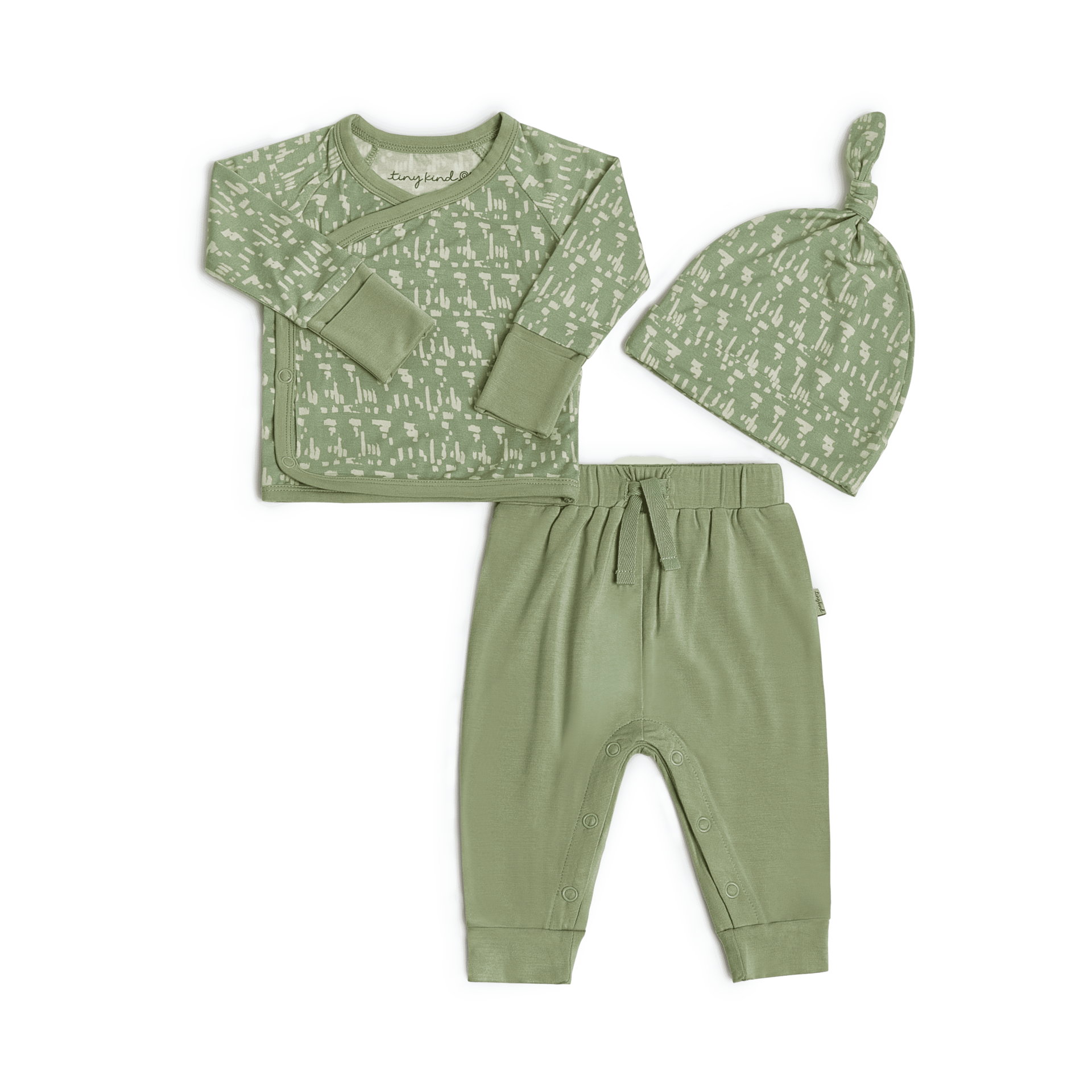 Tiny Kind Bamboo Viscose 3-Piece Newborn Take Me Home Set - Green, Nb.