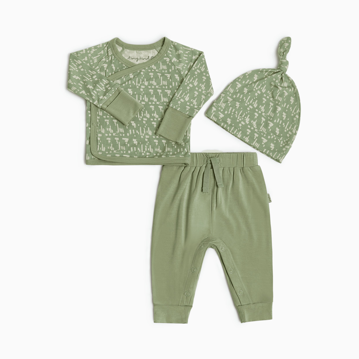 Tiny Kind Bamboo Viscose 3-Piece Newborn Take Me Home Set - Green, Nb.