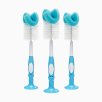 Dr. Brown's Reusable Sponge Baby Bottle Cleaning Brush Set with Suction Cup Stand, Scrubber and Nipple Cleaner, Blue 3-Pack