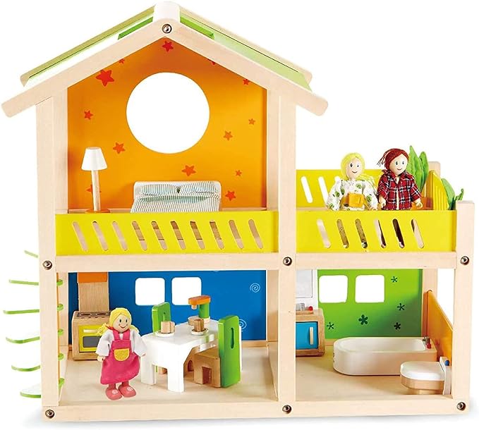 Hape Happy Villa Kids Wooden Doll House Set.