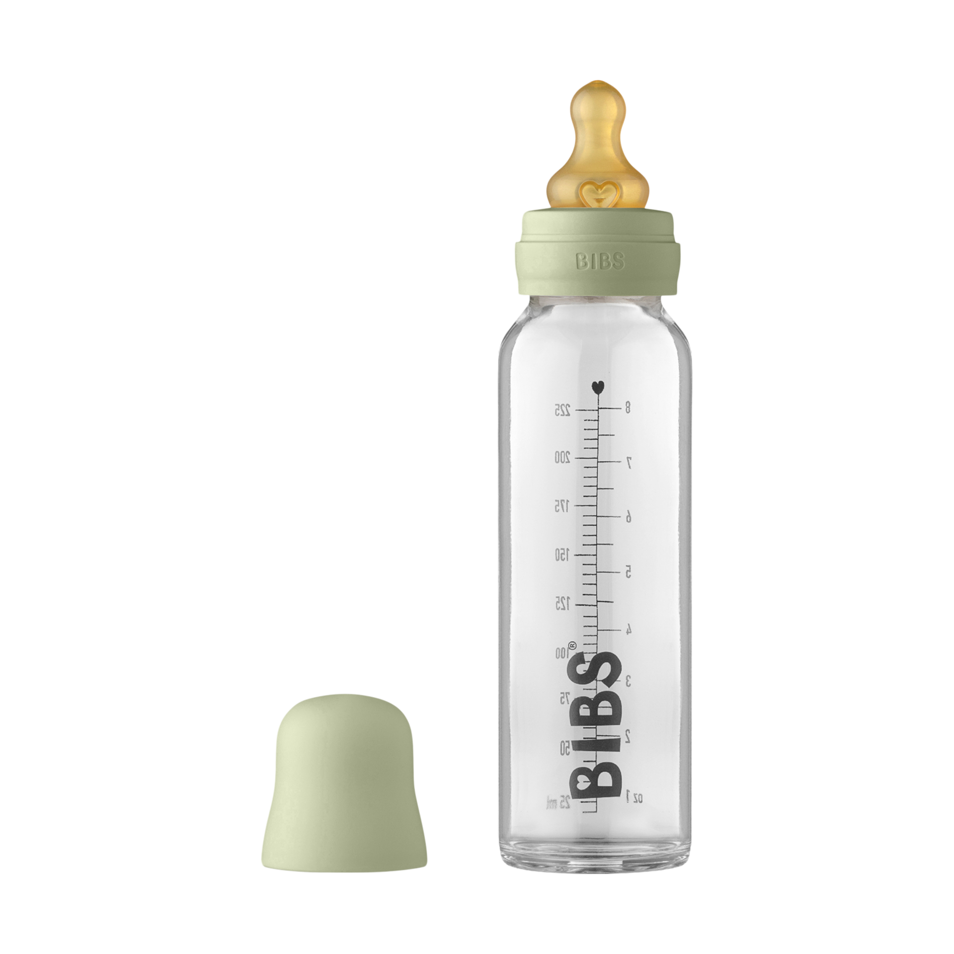 BIBS Baby Glass Bottle Complete Set with Natural Rubber Nipple Sage, 225ml Babylist Shop