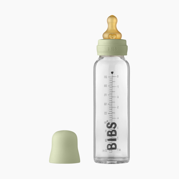BIBS Baby Glass Bottle Complete Set with Natural Rubber Nipple - Sage, 225ml.