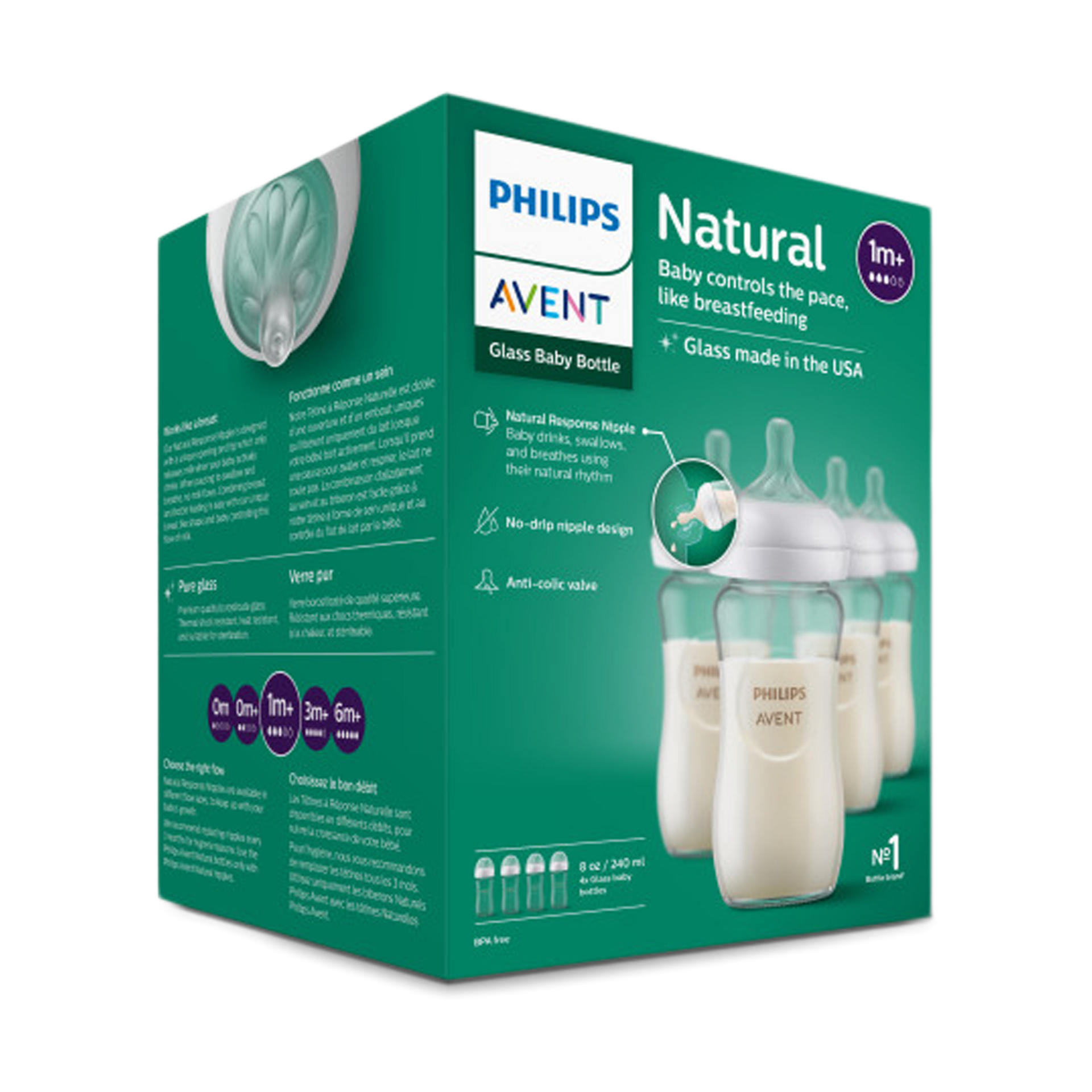 Philips Avent Glass Natural Baby Bottle with Natural Response Nipple - 8 Oz, 4.