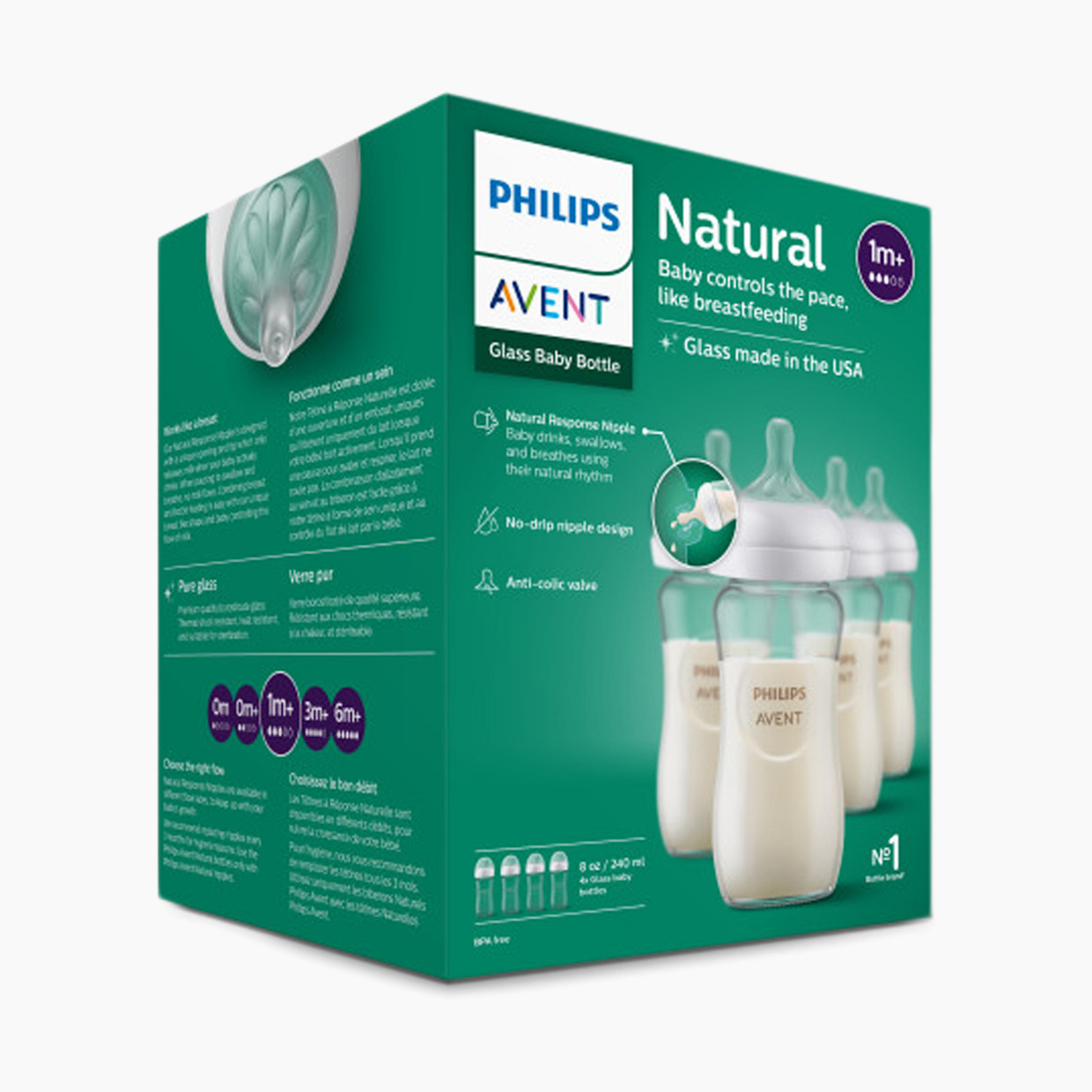 Philips Avent Glass Natural Baby Bottle with Natural Response Nipple - 8 Oz, 4.