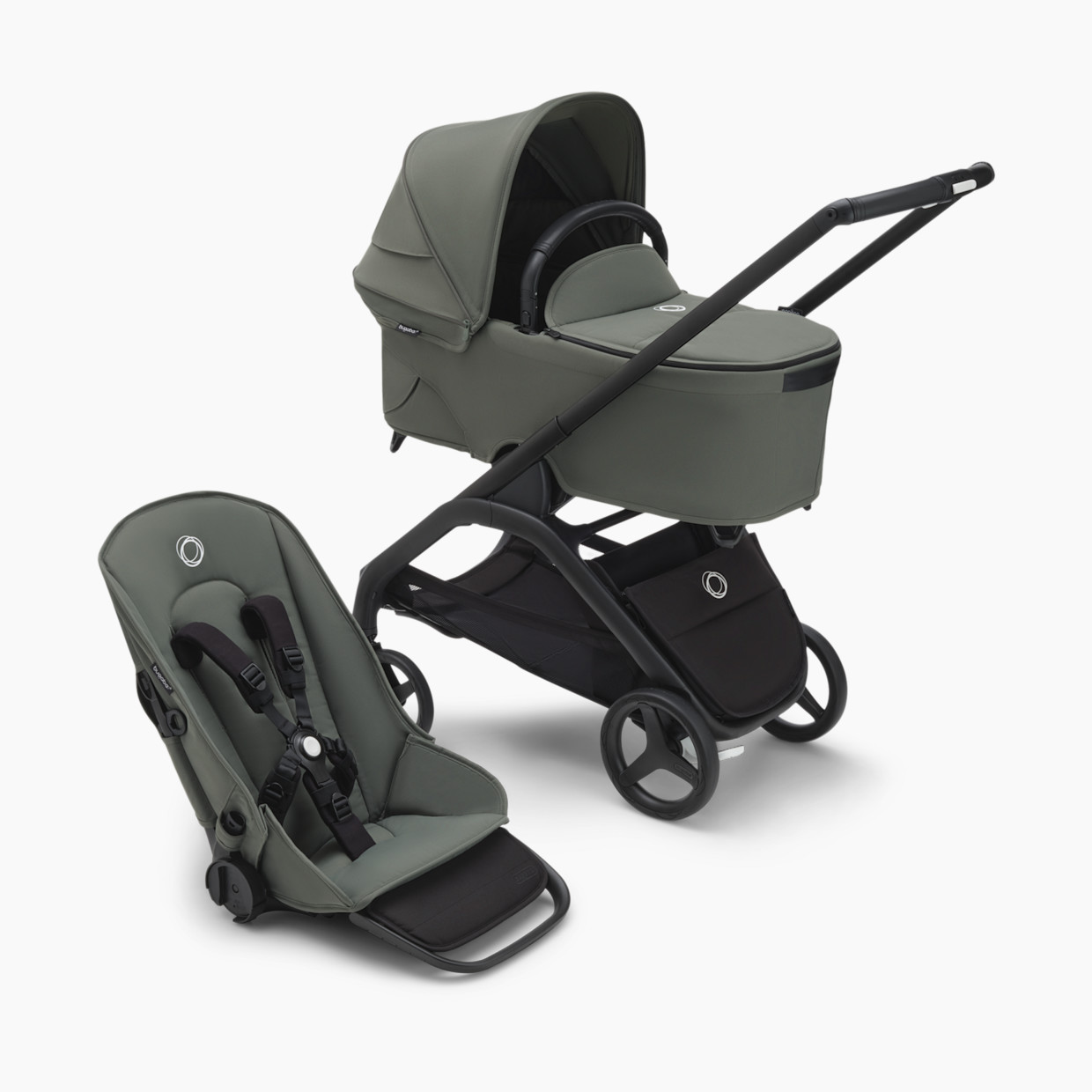 Bugaboo Dragonfly Seat and Bassinet Complete - Black/Forest Green-Forest Green.