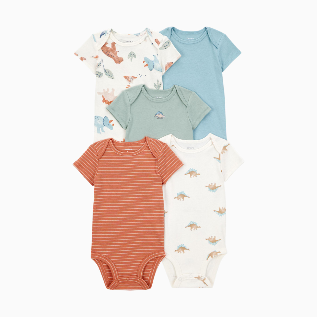 Carter's 5-Pack Short-Sleeve Cotton Bodysuits - Dinosaur, Newborn.