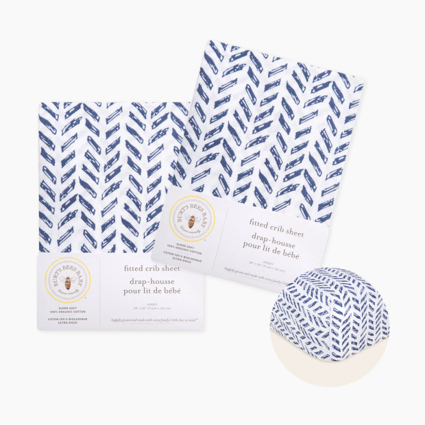 Burt's Bees Baby Organic Cotton Jersey Fitted Crib Sheet 2-Pack Bundle - Guide The Way Indigo, 2.