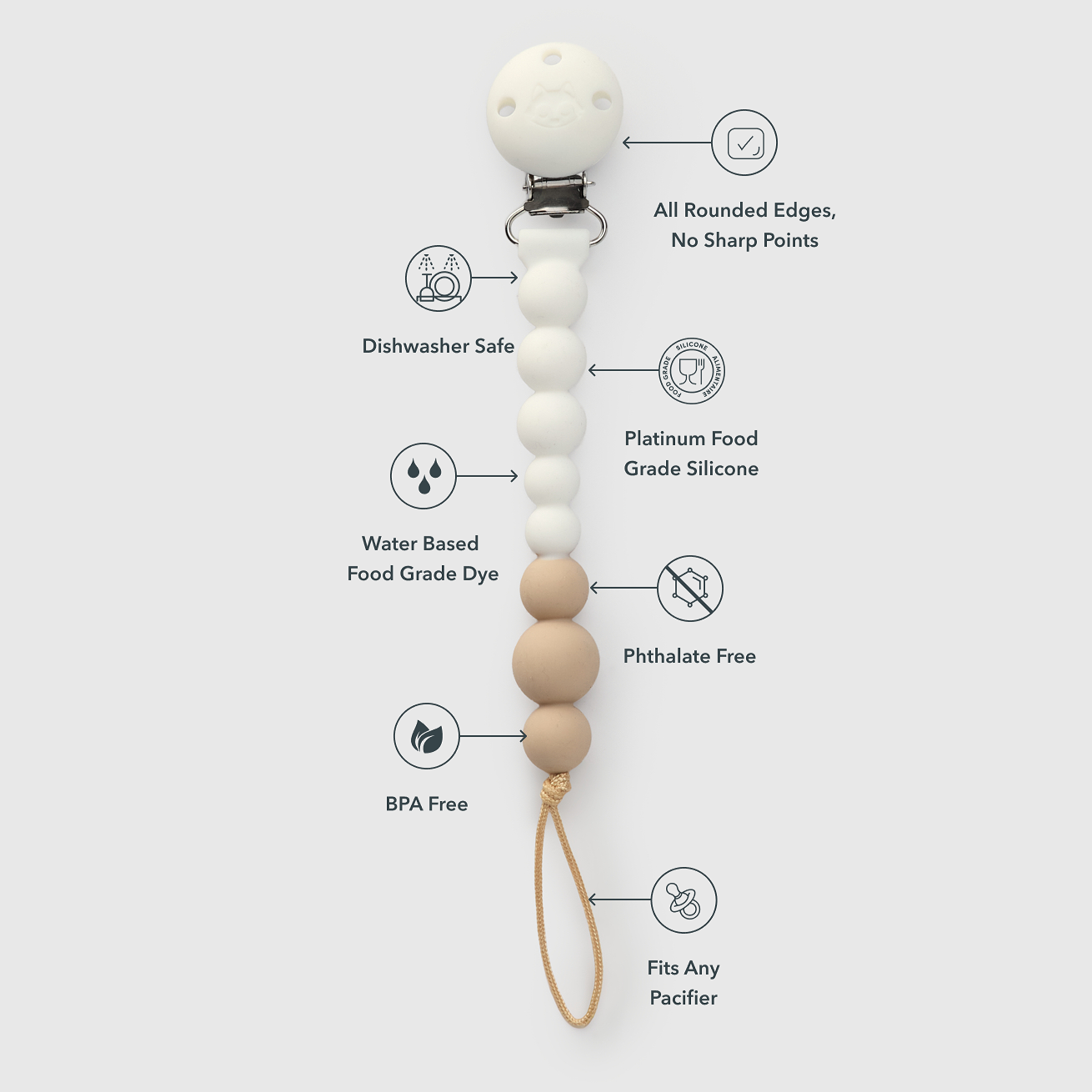 Loulou Lollipop OneC Pacifier Clip - White.