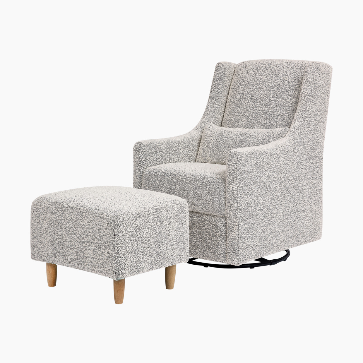babyletto Toco Swivel Glider and Stationary Ottoman - Black/White Boucle.