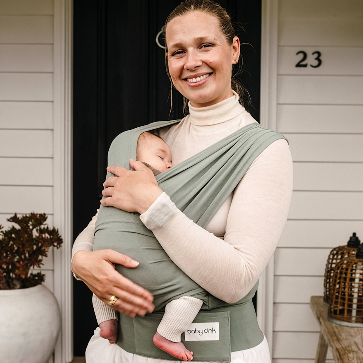 BabyDink T-Shirt Newborn Wrap Carrier - Sage, XL.