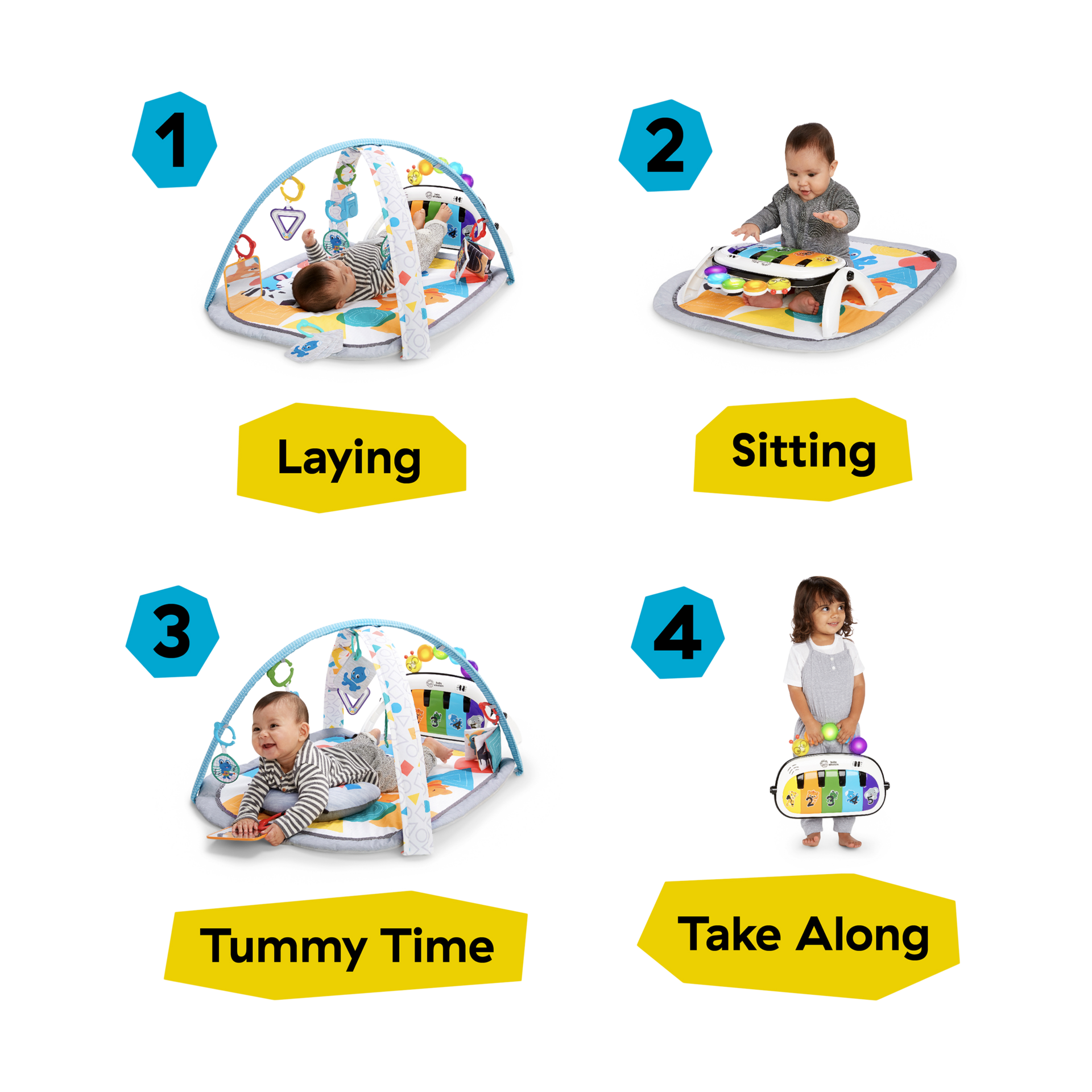 Baby Einstein Kickin Tunes Music & Language Discovery Gym & Take Along Musical Baby Toy, Ages 0+ Months.