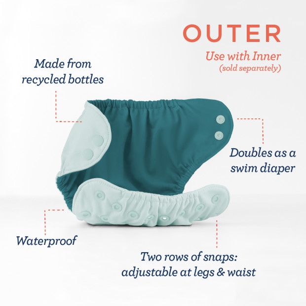 Esembly Recycled Diaper Cover (Outer) + Swim Diaper - Dove, Size 2 (18-35 Lbs).