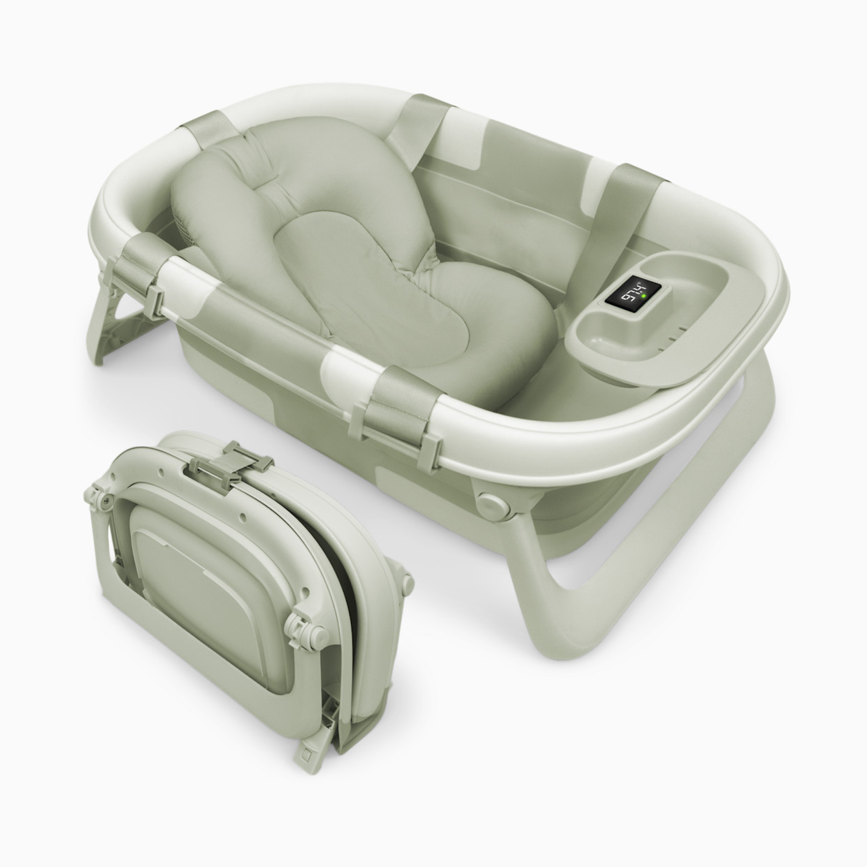 Jool Baby Fold ‘n Store Baby Bathtub With Built-in Thermometer - Sage.