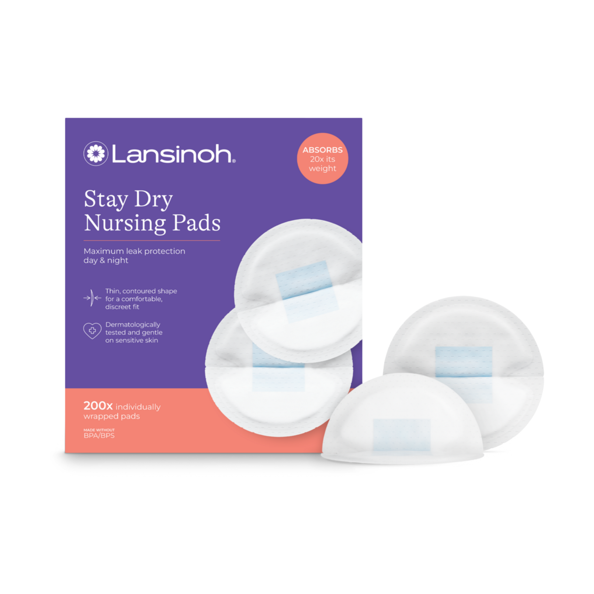 Lansinoh Stay Dry Disposable Nursing Pads, Soft and Super Absorbent Breast Pads, Breastfeeding Essentials for Moms, 200 Count