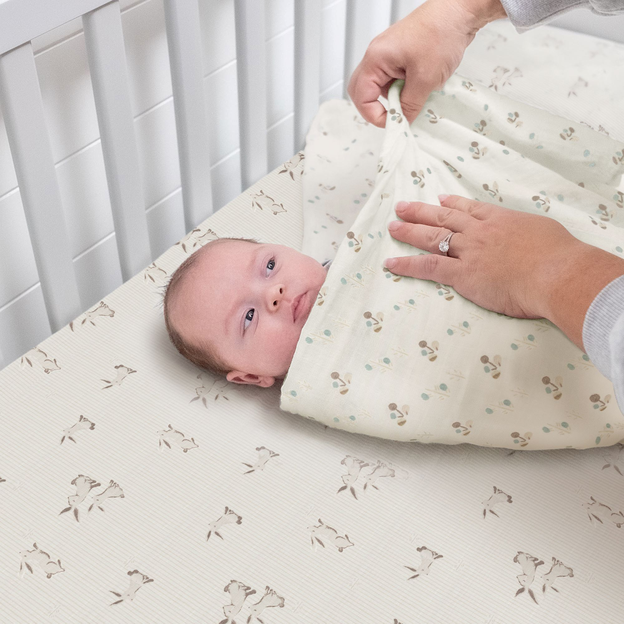 Crane Baby Avery Organic Cotton Fitted Crib Sheet - Bunny.