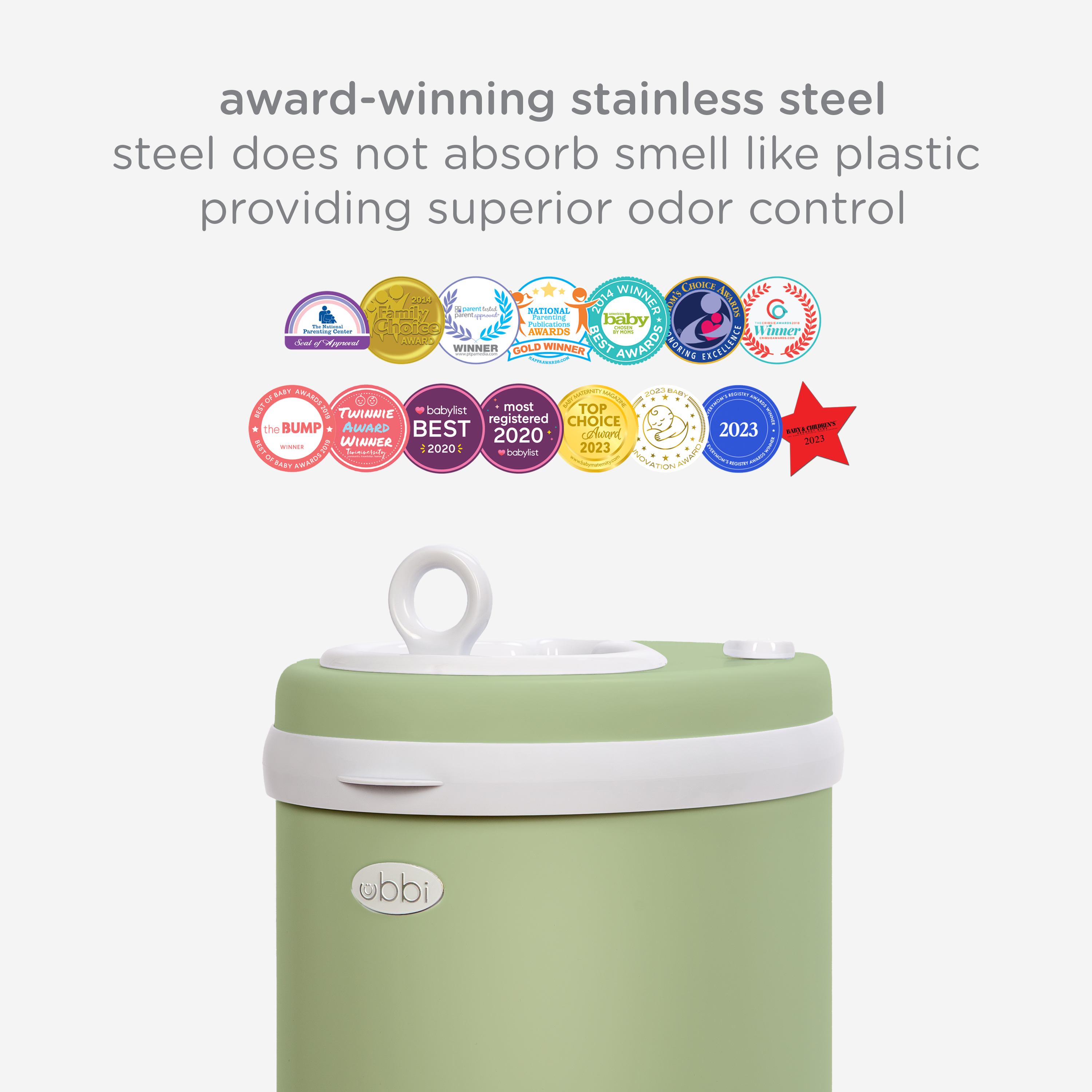 Ubbi Ubbi x Babylist Matte Steel Diaper Pail - Matte Lilypad.
