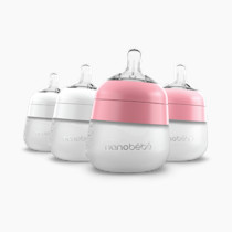 Nanobébé Flexy Silicone Baby Bottle, Anti-Colic, Natural Feel, Non-Collapsing Nipple, Non-Tip Stable Base, Easy to Clean 4-Pack, Pink/White, 5 oz