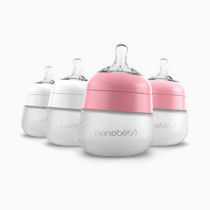 Nanobébé Flexy Silicone Baby Bottle, Anti-Colic, Natural Feel, Non-Collapsing Nipple, Non-Tip Stable Base, Easy to Clean 4-Pack, Pink/White, 5 oz