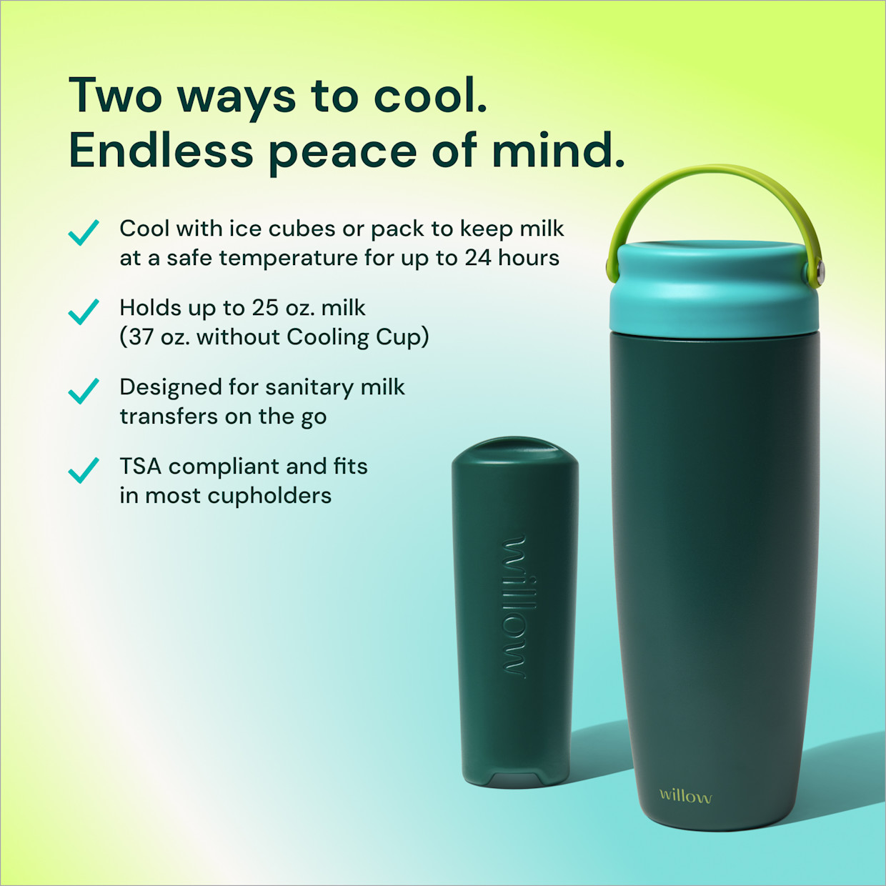 Willow Portable Breast Milk Cooler, 25oz - Green.