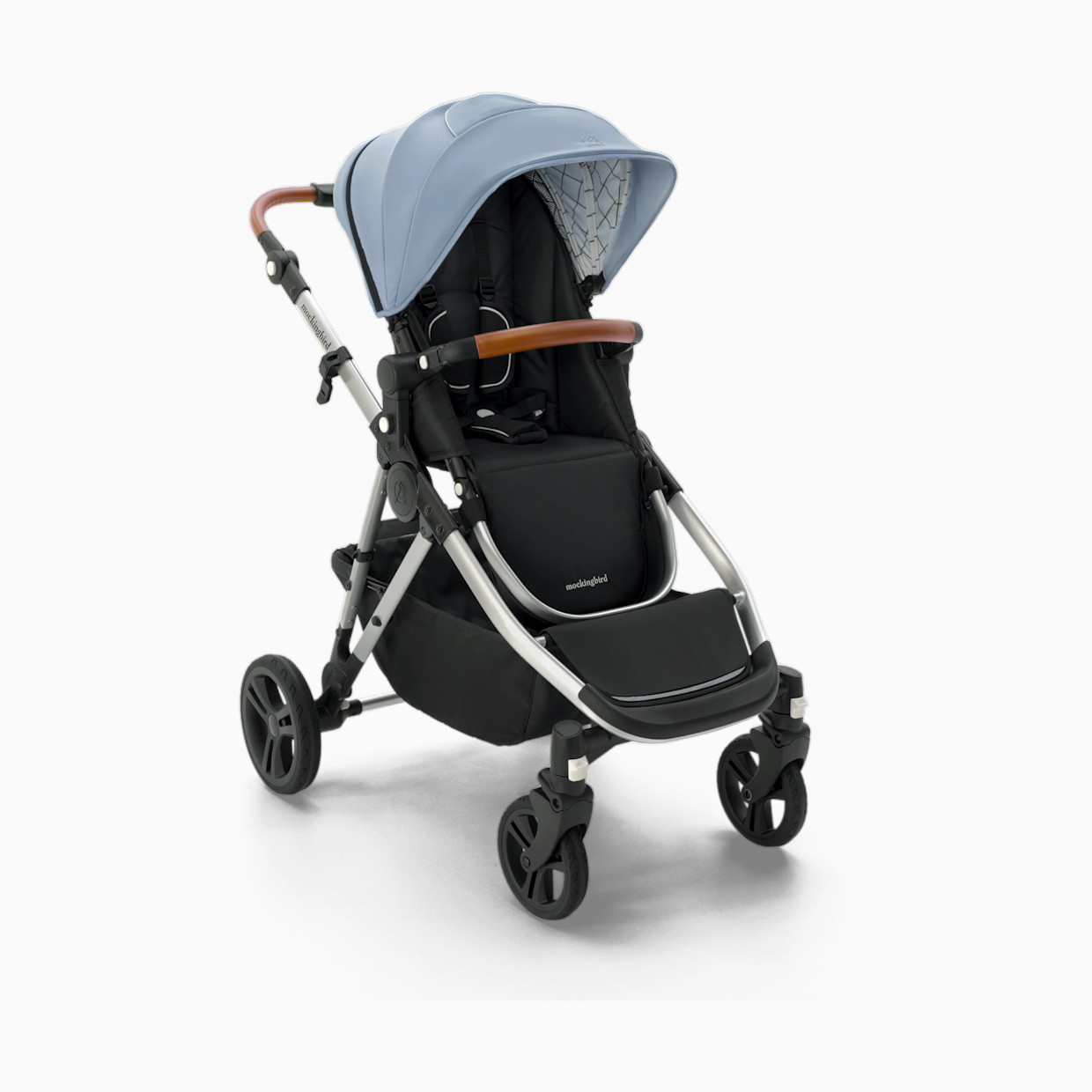 Mockingbird Single-to-Double Stroller 2.0 - Sky/Windowpane Canopy With Penny Leather.