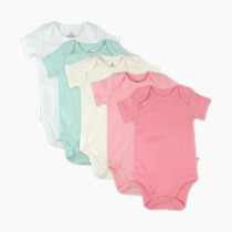 HonestBaby Organic Cotton Short Sleeve Onesies Bodysuits Multi Pack, 5-Pack Strawberry Cream, Newborn