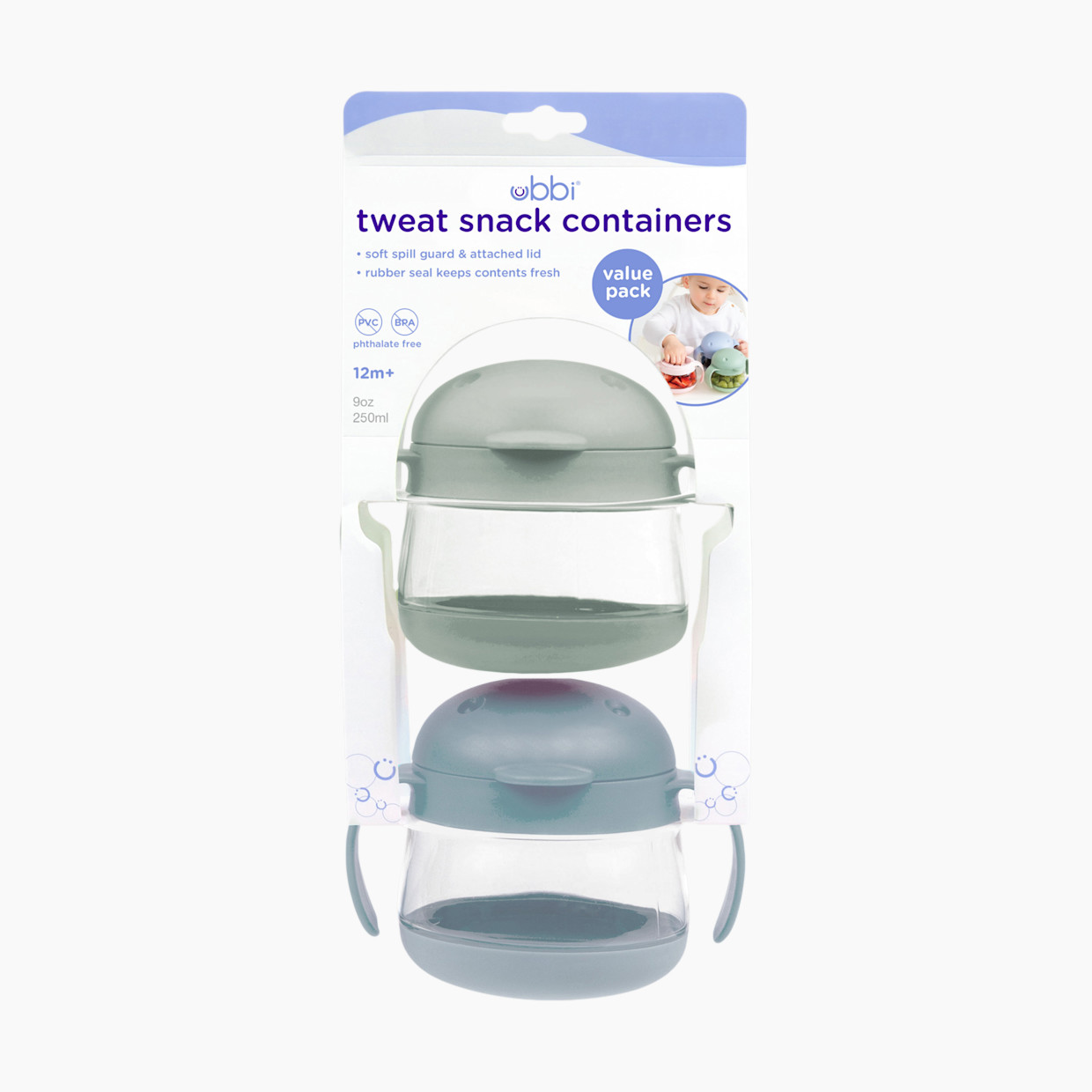 Ubbi Tweat Snack Containers (2 Pack) - Sage/Blue.