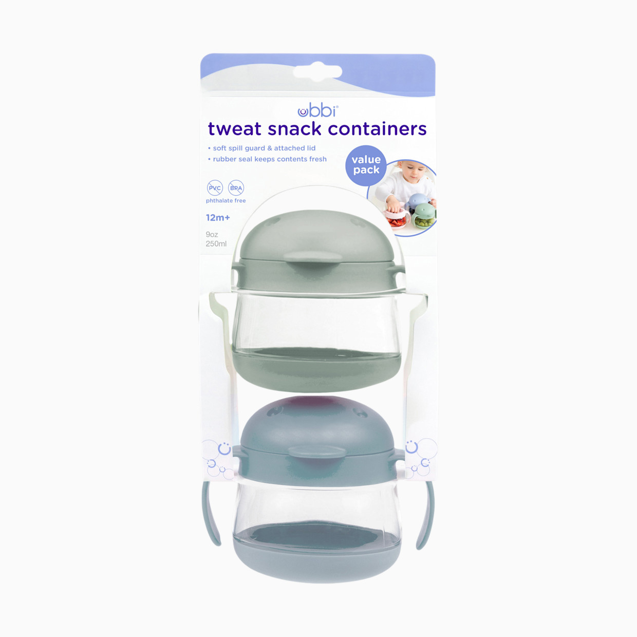 Ubbi Tweat Snack Containers (2 Pack) - Sage/Blue.