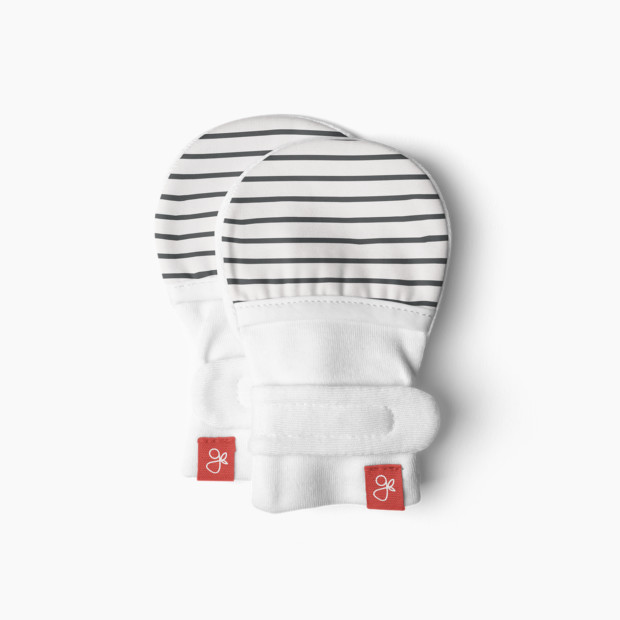 Goumi Kids Stay on Baby Mitts (2 Pack) - Stripe Gray + Diamond Dots Cream, 0-3 Months.