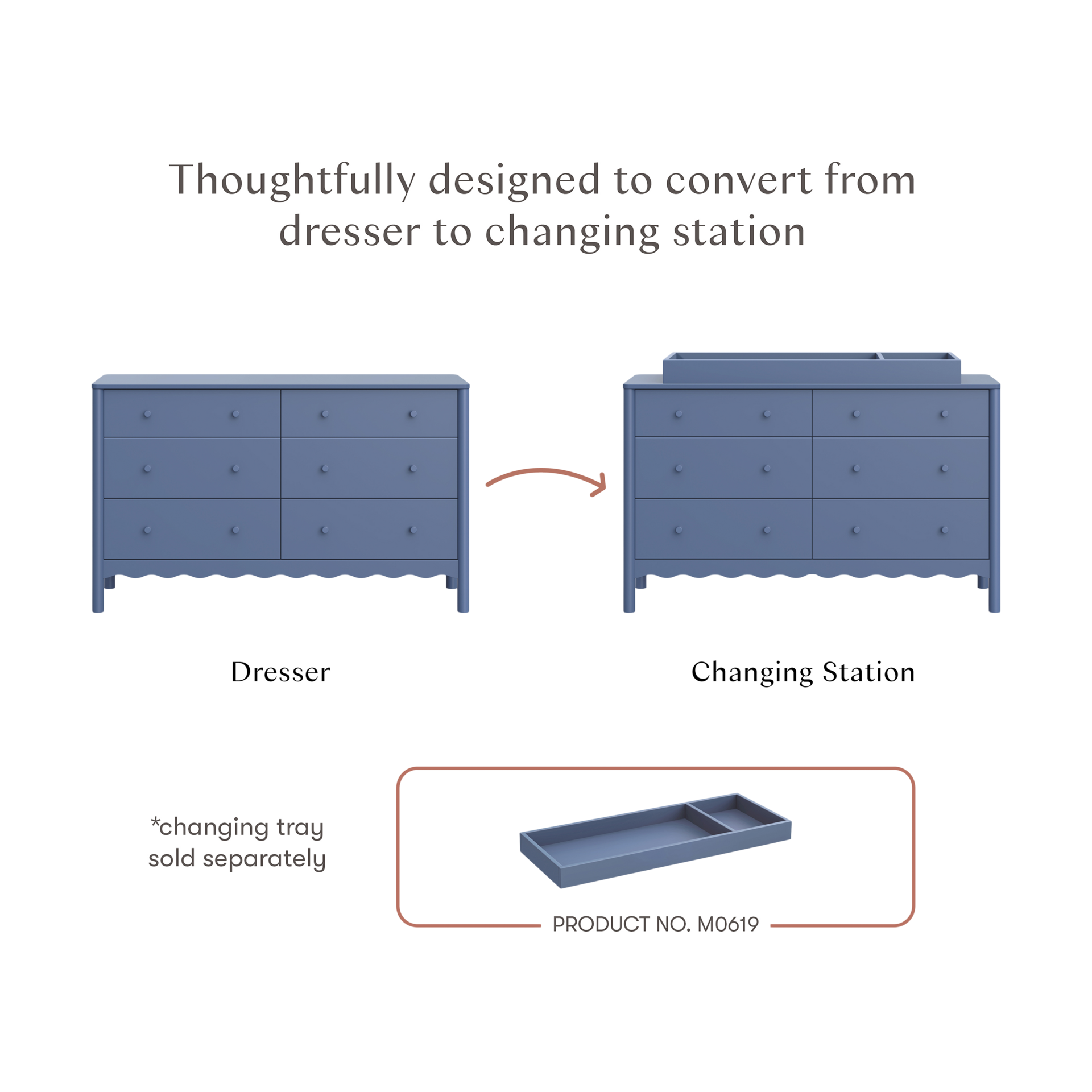 babyletto Swell 6-Drawer Assembled Dresser - Cove Blue.