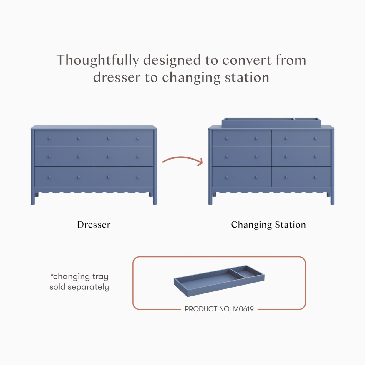 babyletto Swell 6-Drawer Assembled Dresser - Cove Blue.