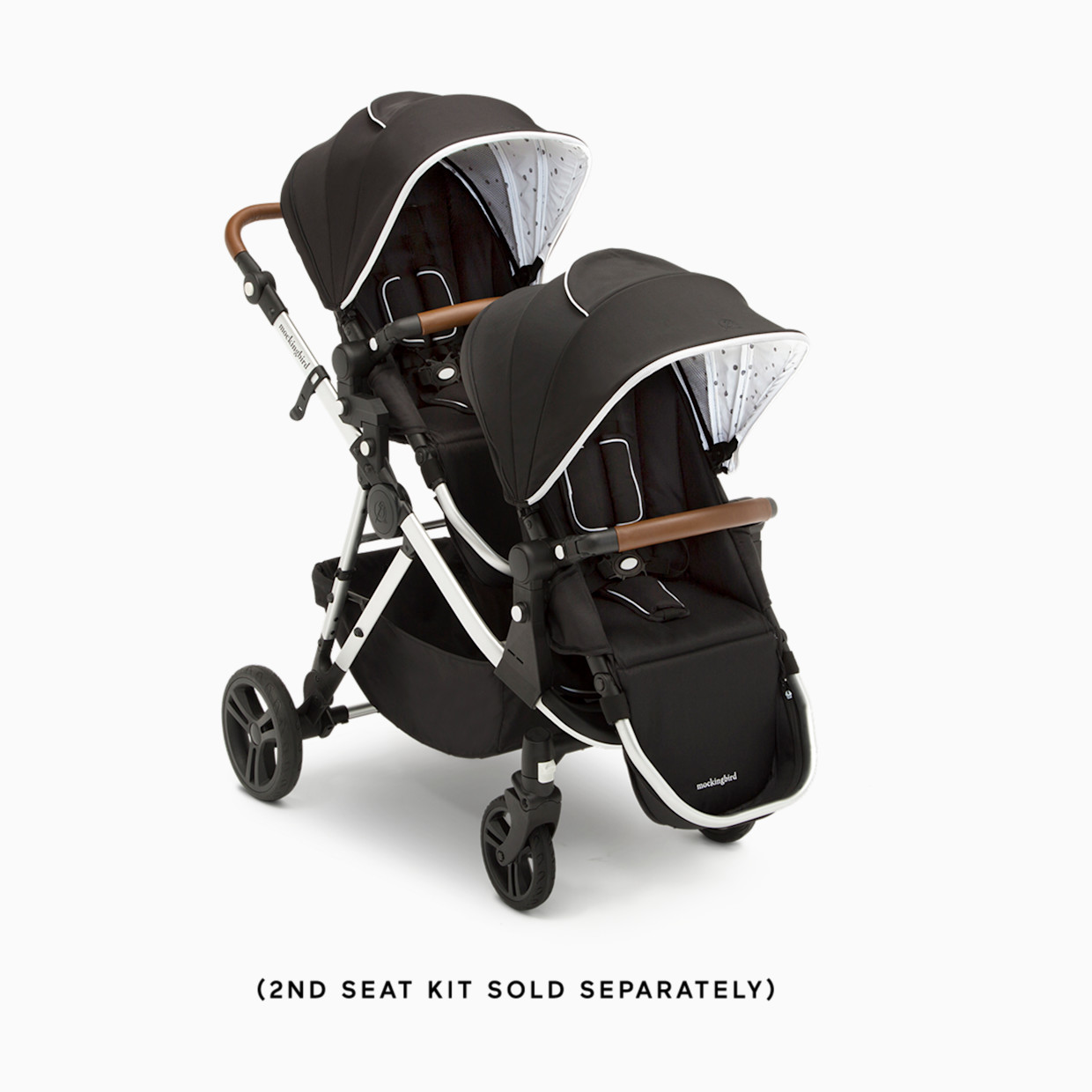 Mockingbird Single-to-Double Stroller 2.0 - Black/Watercolor Canopy With Penny Leather (2020).