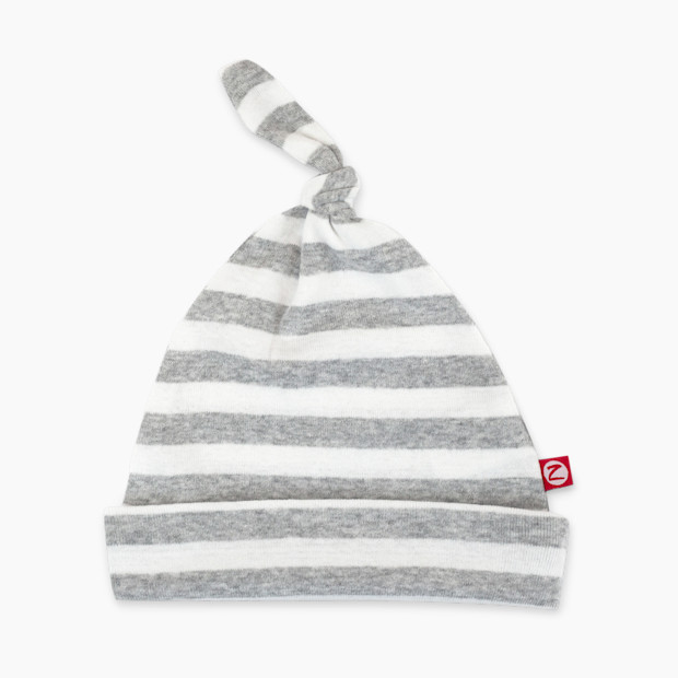 Zutano Organic Cotton Rib Knot Hat - Gray Heather/White Stripe, One Size.