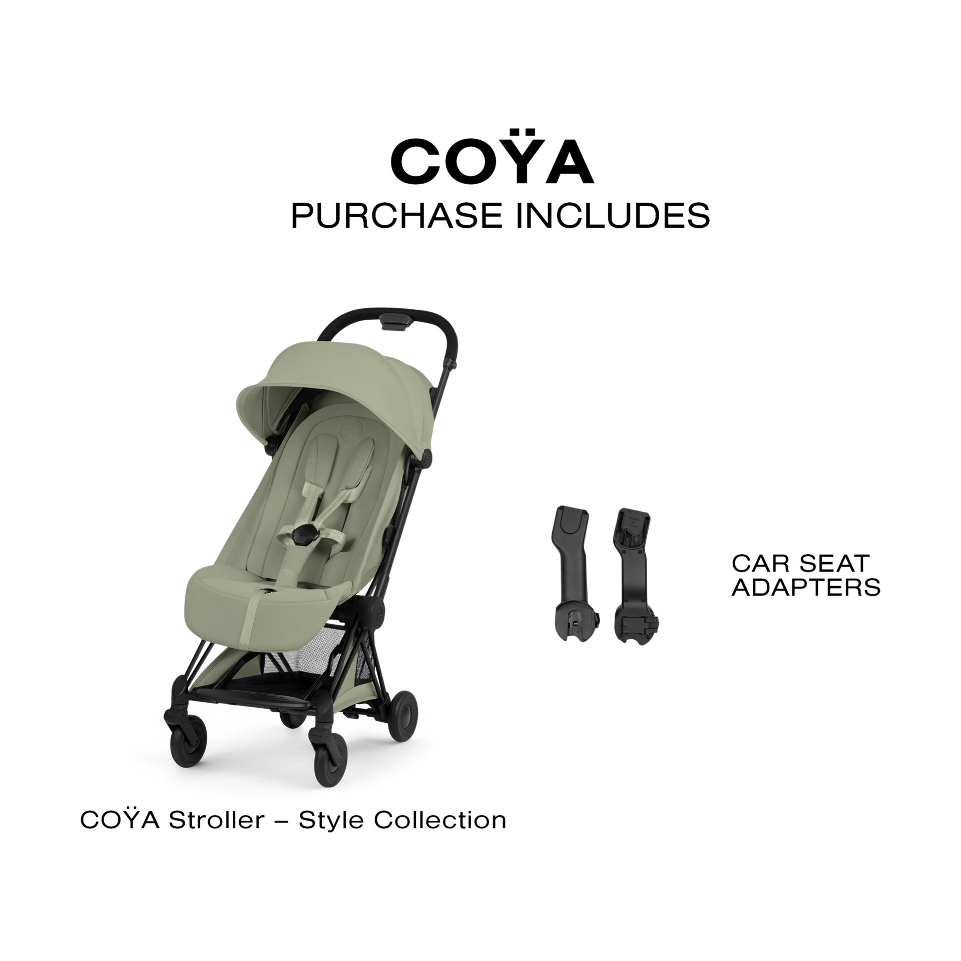 Cybex Coya Stroller - Style Collection - Matte Black Frame/Sage Green Lux Seat.