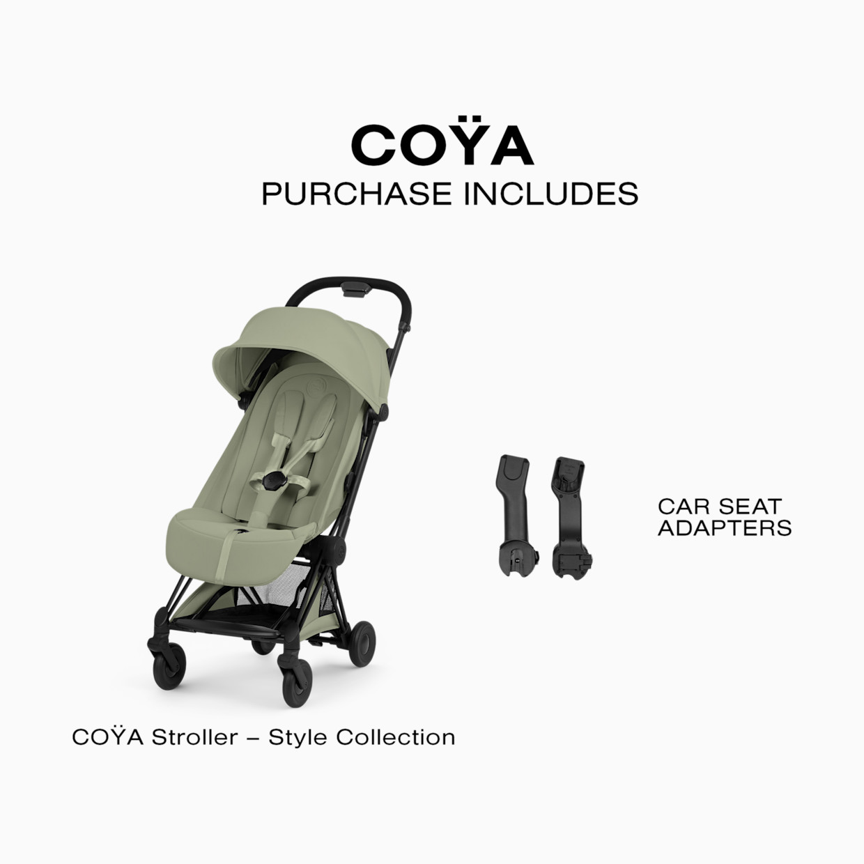 Cybex Coya Stroller - Style Collection - Matte Black Frame/Sage Green Lux Seat.