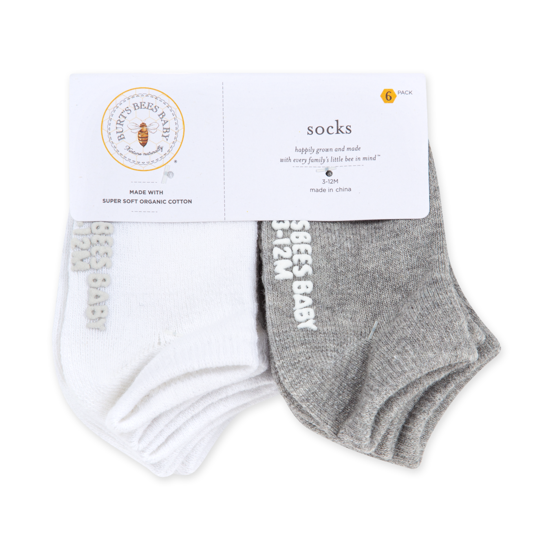 Burt's Bees Baby Ankle Socks (6 Pack) Heather Grey/White Solid, 312