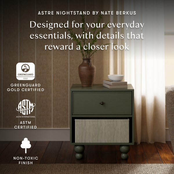babyletto Astre Assembled Nightstand by Nate Berkus - Archival Elm.