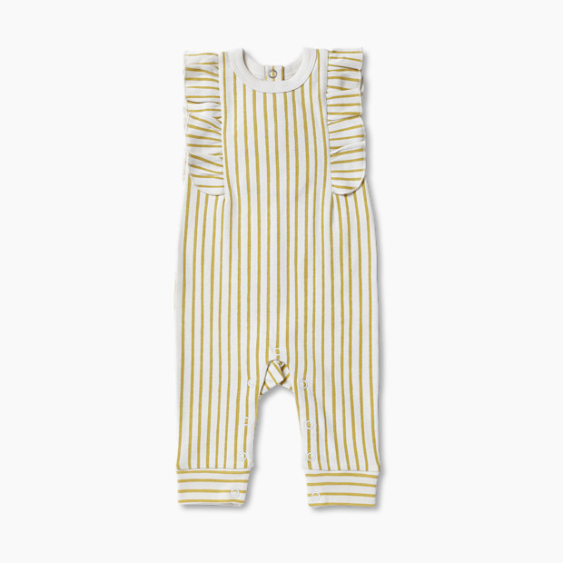 Pehr Organic Cotton Short Sleeve Ruffle Romper - Marigold Stripes Away, 0-3 Months.