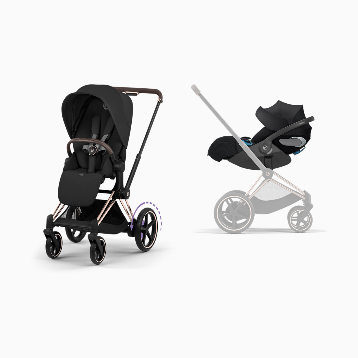 Cybex e-PRIAM Stroller + CLOUD T Infant Car Seat Travel System - Sepia Black.