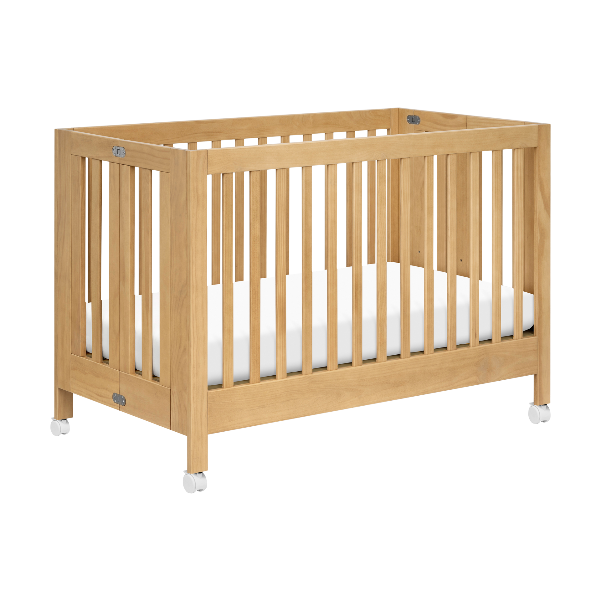 babyletto Maki Portable Folding Crib with Toddler Bed Conversion Kit - Honey.