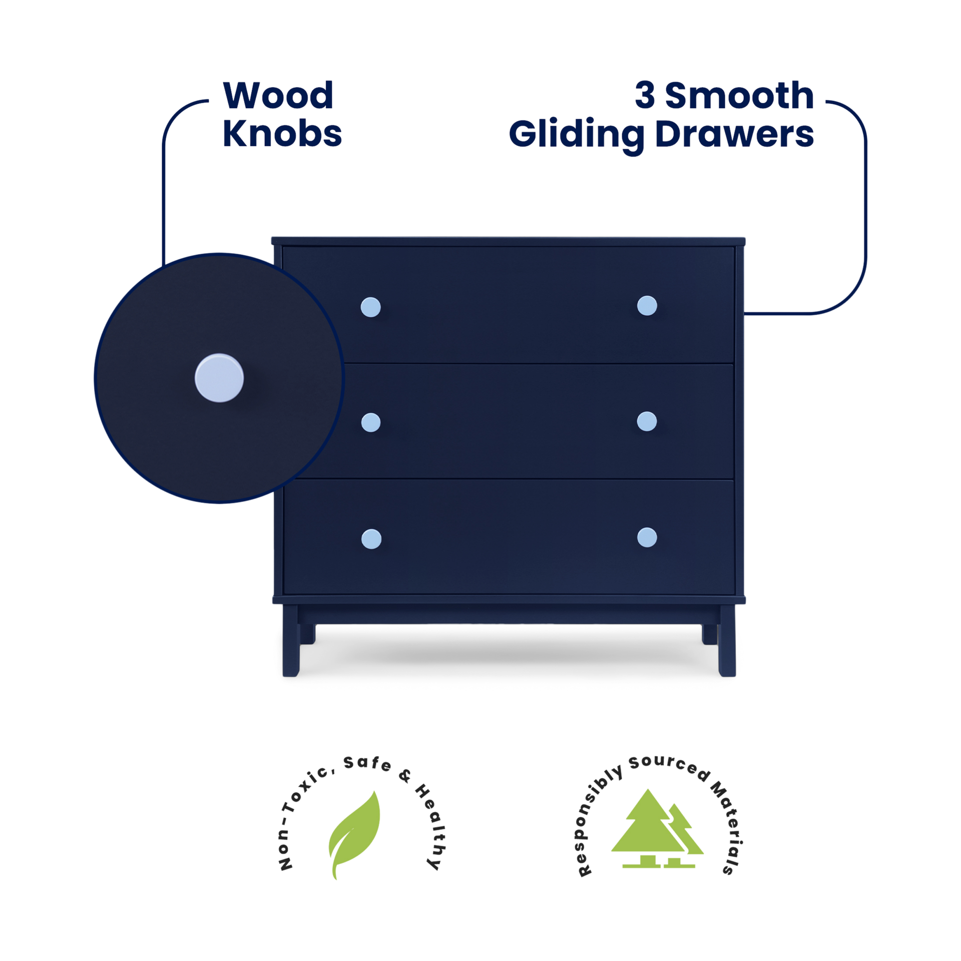 Delta Children babyGap Legacy 3 Drawer Dresser with Interlocking Drawers - Navy/Light Blue.