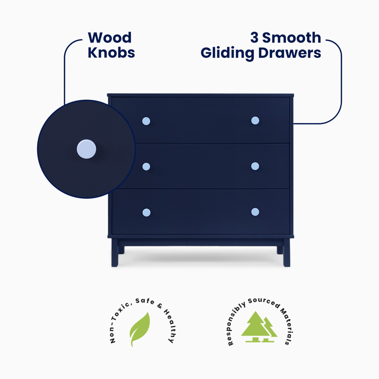 Delta Children babyGap Legacy 3 Drawer Dresser with Interlocking Drawers - Navy/Light Blue.