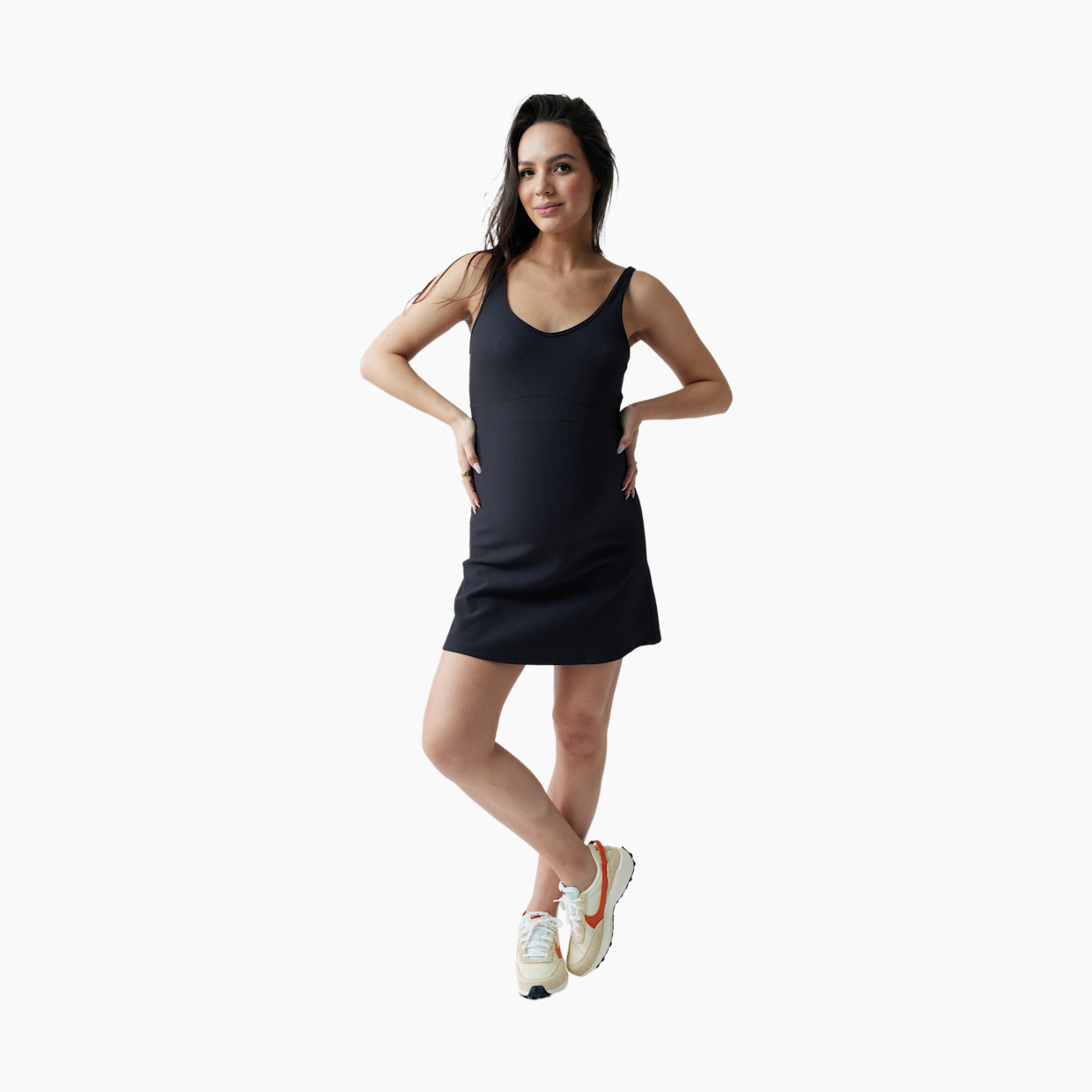 Ingrid and Isabel Ribbed Exercise Dress - Black, XL.