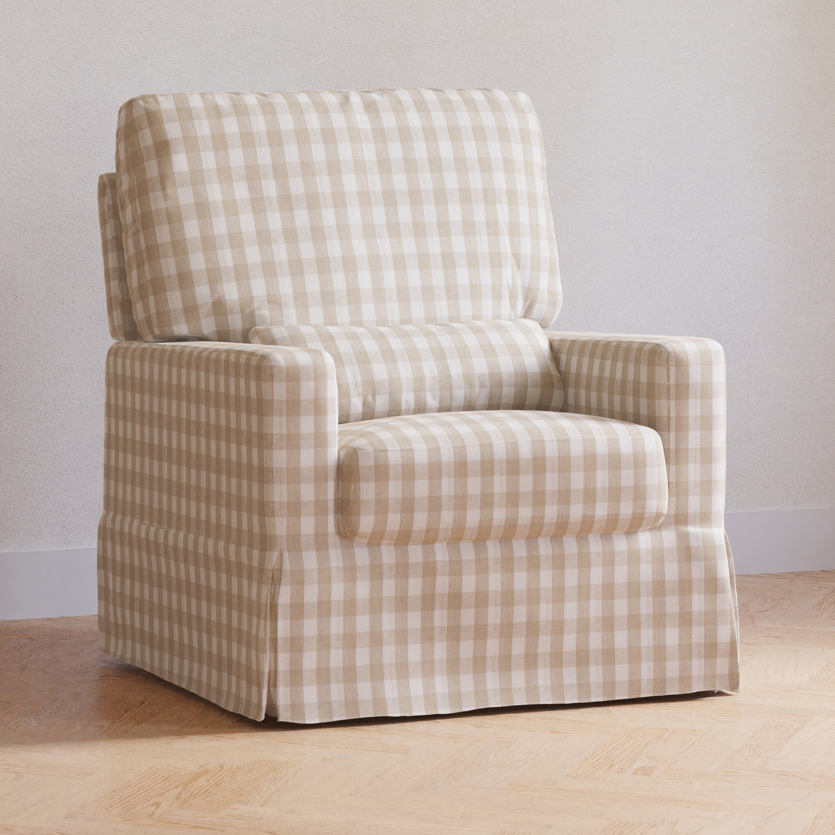 Namesake Crawford Pillowback Comfort Swivel Glider - Tan Gingham.