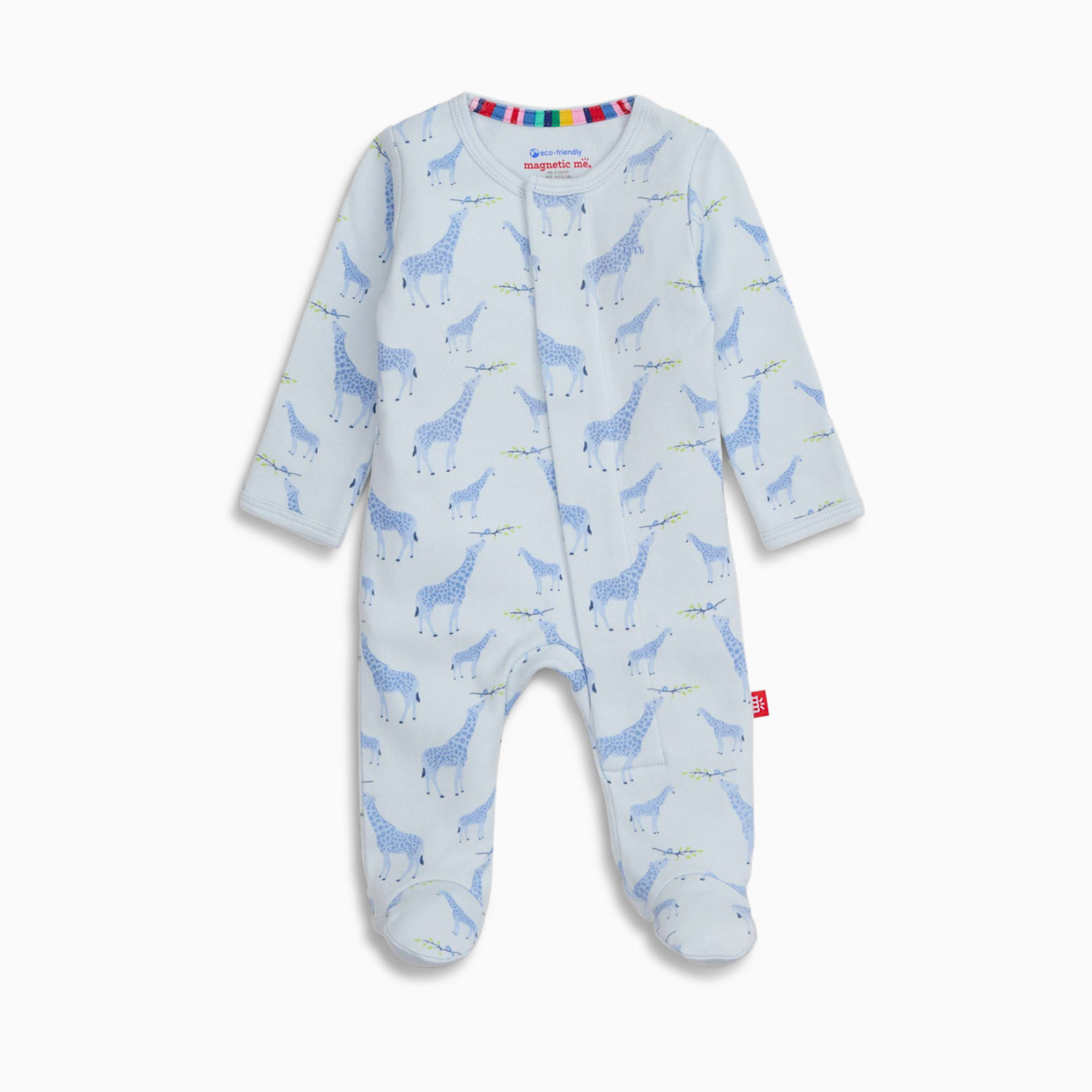 Magnetic Me Organic Cotton Footie - Blue Jolie Giraffe, Newborn.