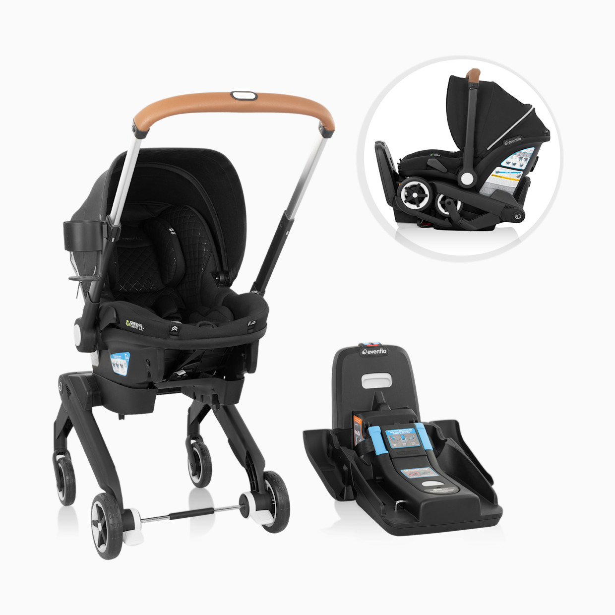 Evenflo Gold Shyft DualRide Infant Car Seat Stroller Combo w Carryall Storage & Extended Canopy - Jasper With Green & Gentle Fabric.