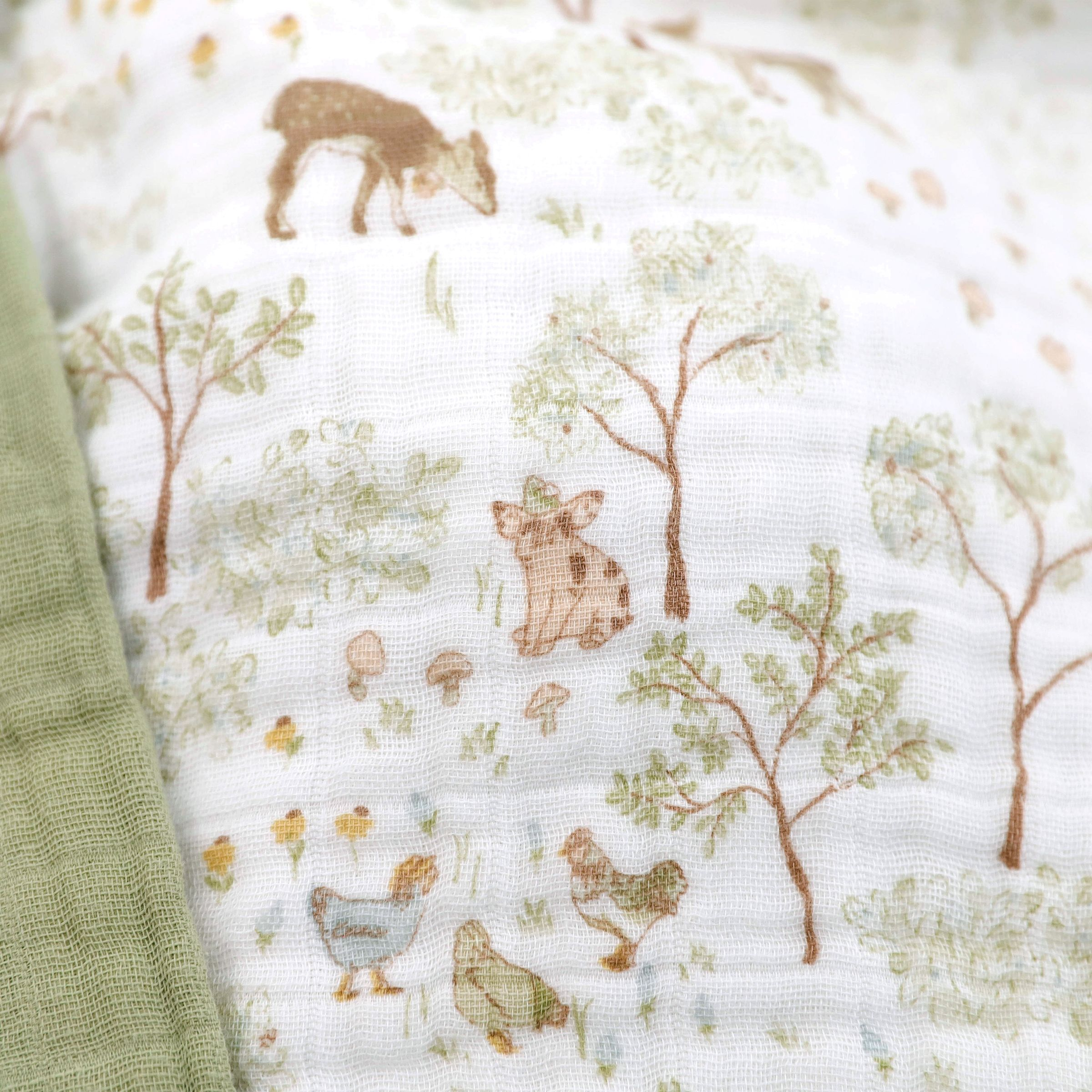 Little Unicorn Cotton Muslin Baby Receiving Quilt - Woodland Friends.